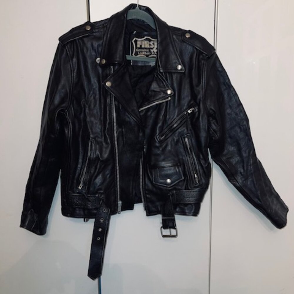 Biker Jacket First Real Leather, Black, Size 38 (men size)